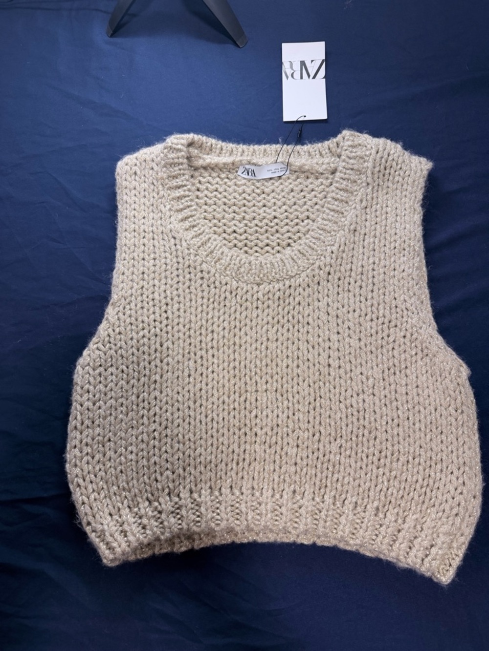 ZARA Cream Chunky Knit Scoop Neck Sweater Vest